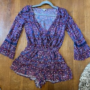 Floral pattern long sleeve romper